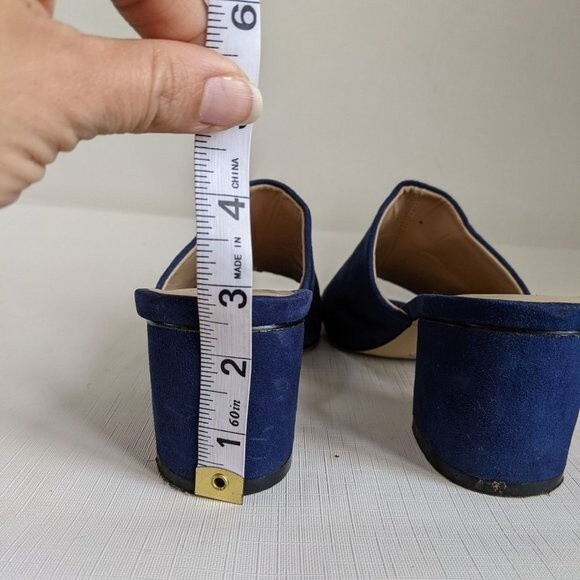 Covington Sandals Women 9 Blue Suede Shoes Blocky Chunky Heel Slide Y2k 2000s - Picture 10 of 11